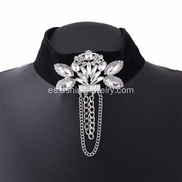 Joyería del collar de terciopelo ancho negro gargantilla de diamantes de imitación gótica